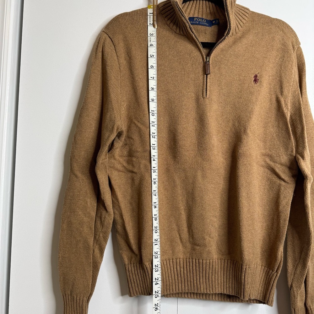 Polo by Ralph Lauren Men's Tan quarter zip sweater - 100% cotton - Medium - Picture 3 of 5